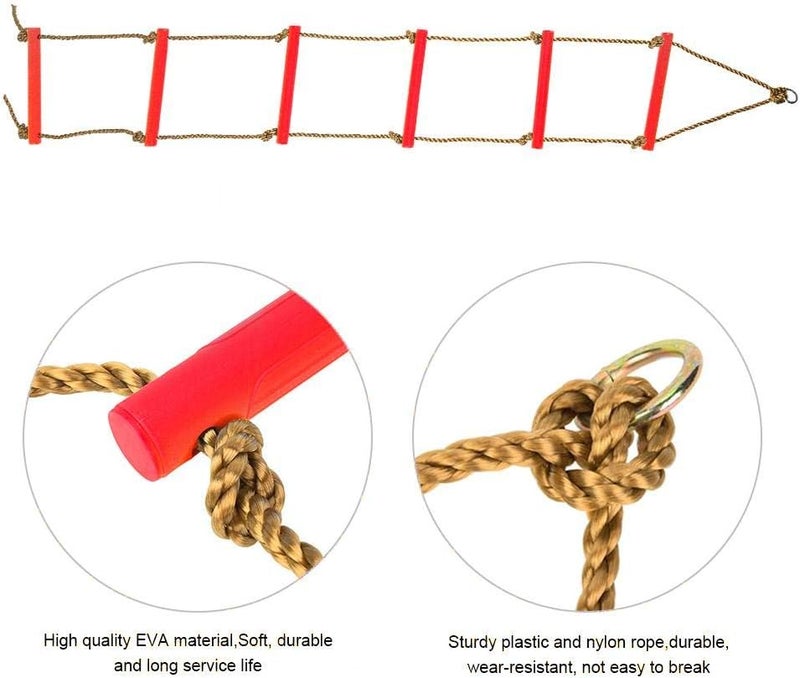 woobles 6.5 ft. Climbing Rope Ladder for Kids - Swing Set Accessories - Playground Hanging Ladder for Swing Set - Tree Ladder Toy for Boys Children, Climbing Ladder Toy Exercise Equipment(red) - Image 4